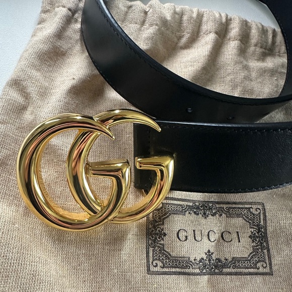 Gucci Black Belt with Gold GG Buckle